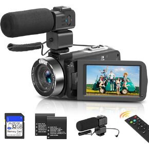 8K Video Camera Camcorder with WiFi, 48MP UHD, 15FPS, IR Night Vision, 3" Touchscreen, 18X Digital Zoom – Vlogging Camera for YouTube with Microphone, Remote & 2 Batteries