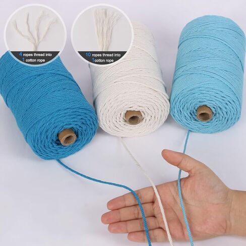 220Yards x 3mm Macrame Cord Cotton Cord, Natural Cotton 4-ply 3 Colored Macrame String, Beige White and Grey Black Cotton Rope for Crafts Macrame Rope for DIY Plant Hangers Wall Hanging Decor in Saudi Arabia