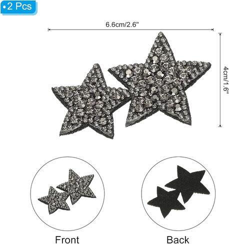 PATIKIL Double Star Rhinestone Patches, 2 Pcs Double Star Shape Sew on Applique Patches Rhinestone Applique Glitter Crystal Patches for Shoes Clothes Pants Bags, Silver in Saudi Arabia