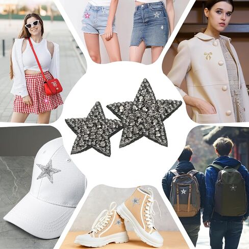 PATIKIL Double Star Rhinestone Patches, 2 Pcs Double Star Shape Sew on Applique Patches Rhinestone Applique Glitter Crystal Patches for Shoes Clothes Pants Bags, Silver in Saudi Arabia