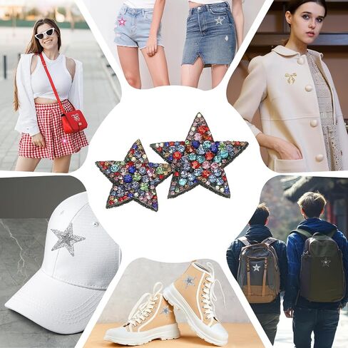 PATIKIL Double Star Rhinestone Patches, 2 Pcs Double Star Shape Sew on Applique Patches Rhinestone Applique Glitter Crystal Patches for Shoes Clothes Pants Bags, Silver in Saudi Arabia