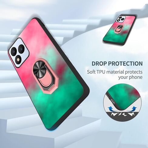 9H Vortex Cellular J24 Tempered Glass Screen Protector for Vortex J24 Case Soft | Pink-Mint Gradient Watercolor Painting [Rotatable Finger Grip Ring Holder Kickstand] [Car Magnetic] for Girls in Saudi Arabia