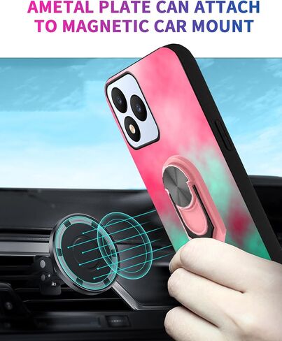 9H Vortex Cellular J24 Tempered Glass Screen Protector for Vortex J24 Case Soft | Pink-Mint Gradient Watercolor Painting [Rotatable Finger Grip Ring Holder Kickstand] [Car Magnetic] for Girls in Saudi Arabia