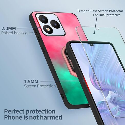 9H Vortex Cellular J24 Tempered Glass Screen Protector for Vortex J24 Case Soft | Pink-Mint Gradient Watercolor Painting [Rotatable Finger Grip Ring Holder Kickstand] [Car Magnetic] for Girls in Saudi Arabia