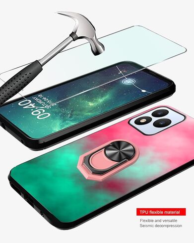 9H Vortex Cellular J24 Tempered Glass Screen Protector for Vortex J24 Case Soft | Pink-Mint Gradient Watercolor Painting [Rotatable Finger Grip Ring Holder Kickstand] [Car Magnetic] for Girls in Saudi Arabia