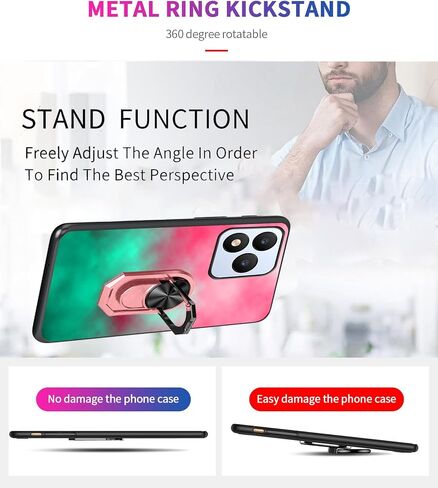 9H Vortex Cellular J24 Tempered Glass Screen Protector for Vortex J24 Case Soft | Pink-Mint Gradient Watercolor Painting [Rotatable Finger Grip Ring Holder Kickstand] [Car Magnetic] for Girls in Saudi Arabia