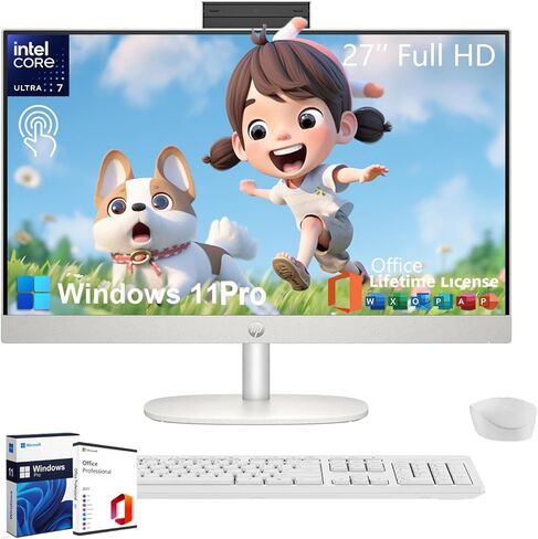 HP 27-inch All-in-One Desktop PC - Microsoft Office Lifetime • Intel Ultra 7-155U • FHD Touchscreen Display • Windows 11 Pro • Wired KB&Mouse • Business AIO for Everyday Use (64GB RAM, 2TB SSD) in Saudi Arabia