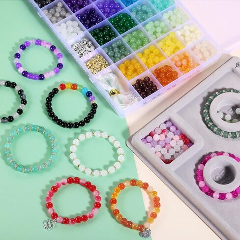 Funtopia 1436pcs 6mm Glass Beads for Bracelets, 34 Colors Crystal Beads for Jewelry Making, Round Glass Beads for DIY Earrings Necklace Crafts with Spacer Beads and Charms, Solid and Gradient Colors in Saudi Arabia