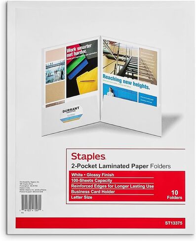 Staples 907578 2-Pocket Laminated Folders Dark Blue 10/Pack (13372-CC) in Saudi Arabia