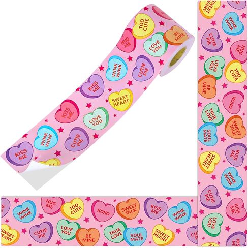 66Ft Valentine's Day Bulletin Board Border White Conversation Heart Rolled Self Adhesive Colorful Heart Border Trim Stickers for Classroom Office Chalkboard Party Decor in Saudi Arabia