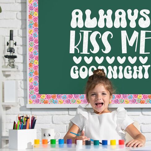 66Ft Valentine's Day Bulletin Board Border White Conversation Heart Rolled Self Adhesive Colorful Heart Border Trim Stickers for Classroom Office Chalkboard Party Decor in Saudi Arabia