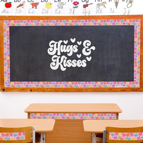 66Ft Valentine's Day Bulletin Board Border White Conversation Heart Rolled Self Adhesive Colorful Heart Border Trim Stickers for Classroom Office Chalkboard Party Decor in Saudi Arabia