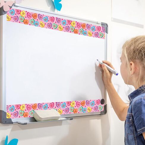 66Ft Valentine's Day Bulletin Board Border White Conversation Heart Rolled Self Adhesive Colorful Heart Border Trim Stickers for Classroom Office Chalkboard Party Decor in Saudi Arabia