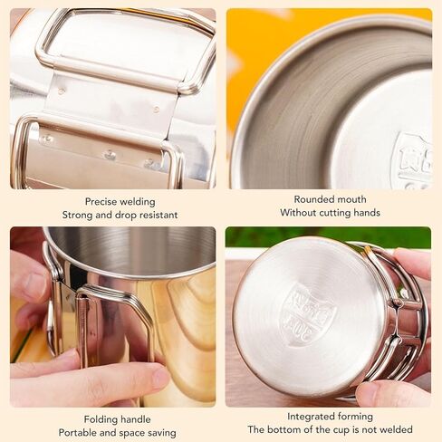 Stainless Steel Water Cup, 2 Pack Portable Camping Mug with Foldable Handle for Outdoor Travel Hiking (250ML) in Kuwait