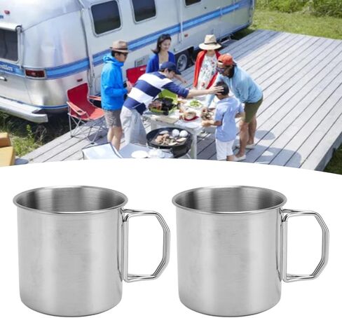 Stainless Steel Water Cup, 2 Pack Portable Camping Mug with Foldable Handle for Outdoor Travel Hiking (250ML) in Kuwait