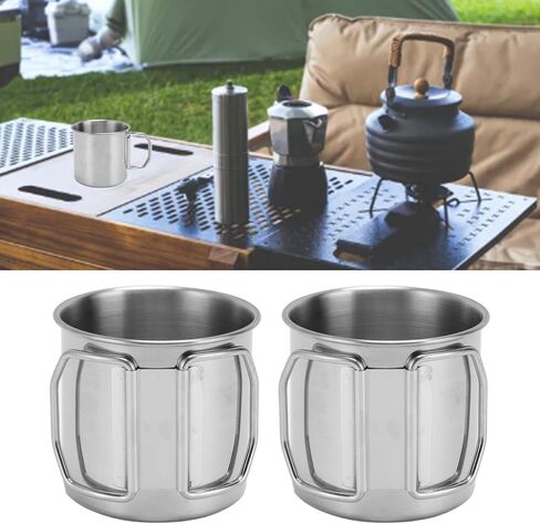 Stainless Steel Water Cup, 2 Pack Portable Camping Mug with Foldable Handle for Outdoor Travel Hiking (250ML) in Kuwait