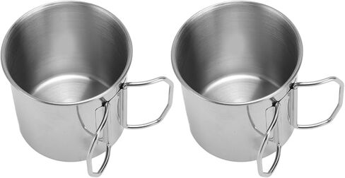 Stainless Steel Water Cup, 2 Pack Portable Camping Mug with Foldable Handle for Outdoor Travel Hiking (250ML) in Kuwait