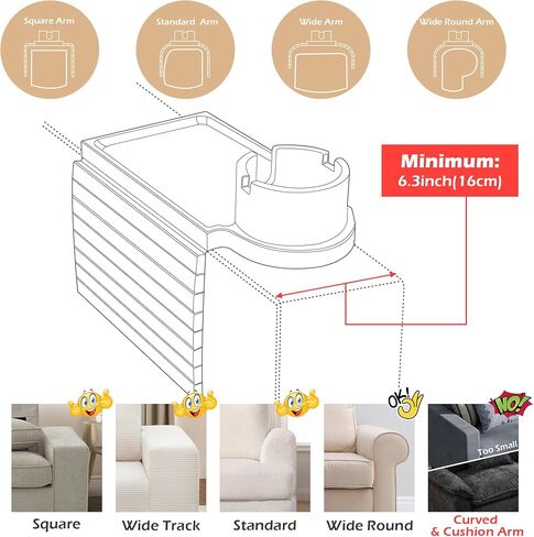 BAMTRAY Couch Cup Holder Tray, 3 in 1 Couch Arm Table,Large 18.99" x 12.99" Bamboo Sofa Clip on Tray Table with 360° Cup Holder for Couch,Anti-Slip Organizer for Snack Drink in Saudi Arabia