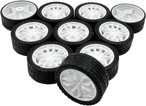 10PCS RC Toy Car Wheel 28mm Rubber Tire Wheels with 5PCS Shaft Round Axles for for RC Car Truck Robot DIY Model Toy Building Project Accessories (Orange) in Saudi Arabia