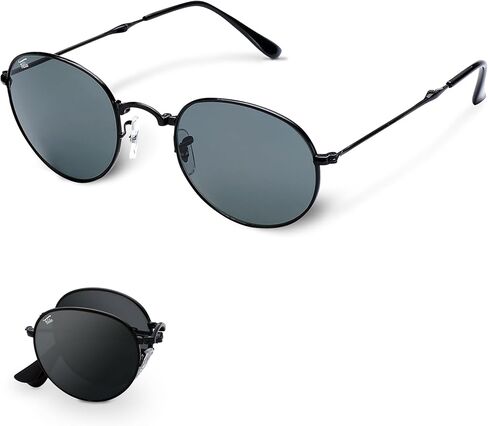 نظارات شمسية دائرية قابلة للطي، حماية من الأشعة فوق البنفسجية 400 والأشعة فوق البنفسجية فئة B للرجال والنساء، حقيبة جلدية قابلة للطي للنظارات الشمسية in Kuwait