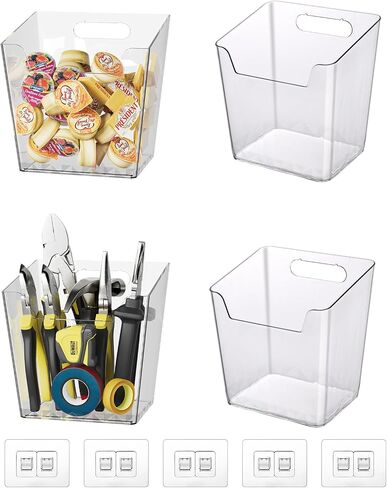 Clear Adhesive Wall Storage Bins, Small 4 Pack Cabinet Door Organizer Holders, Hanging Wall Mount Pockets, Plastic Cups for Shower Bathroom Makeup Office Craft Remote Kitchen Sink RV Organization in Saudi Arabia