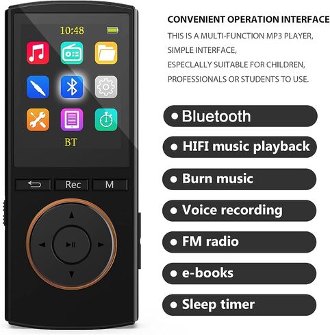 MP3 Player 64GB with Bluetooth,HiFi,Sport,Line-in rip Music, Lossless Sound, Sleep Timer, FM, Long Battery Life(Black) (Black) in Saudi Arabia