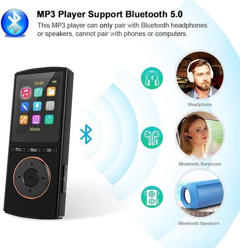 MP3 Player 64GB with Bluetooth,HiFi,Sport,Line-in rip Music, Lossless Sound, Sleep Timer, FM, Long Battery Life(Black) (Black) in Saudi Arabia