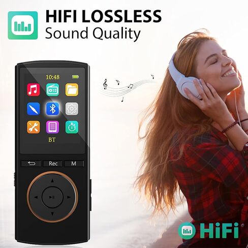 MP3 Player 64GB with Bluetooth,HiFi,Sport,Line-in rip Music, Lossless Sound, Sleep Timer, FM, Long Battery Life(Black) (Black) in Saudi Arabia