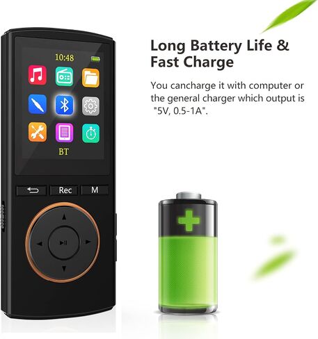 MP3 Player 64GB with Bluetooth,HiFi,Sport,Line-in rip Music, Lossless Sound, Sleep Timer, FM, Long Battery Life(Black) (Black) in Saudi Arabia
