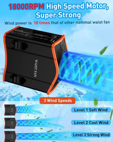 Upgraded Portable Waist Fan with Adjustable Belt,10 Times Strong Wind Waist Clip Fan with 12000mAh Battery Over 40H Working Time, Belt Fan for Outdoor Works,Camping,Travel,Fishing in Saudi Arabia