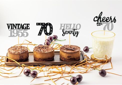 24 PCS GLITTER 70th عيد ميلاد كب كيك أعلى للاحتفال بزخارف حفلة عيد ميلاد 70 لسبعين عاما لوازم حفلة عيد ميلاد (الذهب) in Kuwait