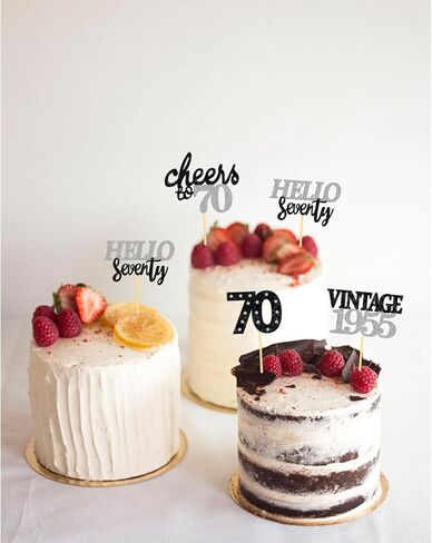 24 PCS GLITTER 70th عيد ميلاد كب كيك أعلى للاحتفال بزخارف حفلة عيد ميلاد 70 لسبعين عاما لوازم حفلة عيد ميلاد (الذهب) in Kuwait