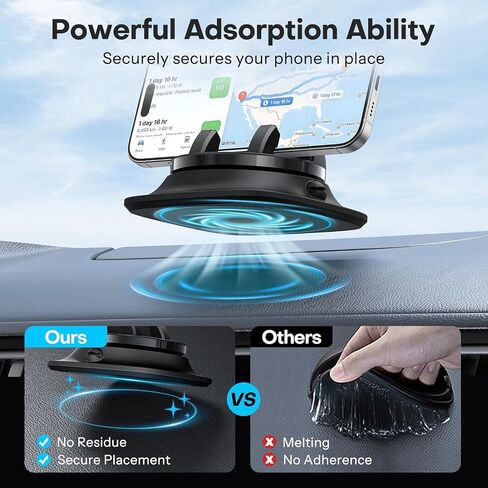 Car Phone Holder Mount, Dashboard Cell Phone Stand with Anti-Slip Base, Dual Adjustable Clips, Rotate 360 Degrees, Compatible with Both Android and iOS Phones (2025 Upgraded) in Saudi Arabia