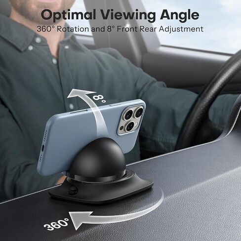 Car Phone Holder Mount, Dashboard Cell Phone Stand with Anti-Slip Base, Dual Adjustable Clips, Rotate 360 Degrees, Compatible with Both Android and iOS Phones (2025 Upgraded) in Saudi Arabia