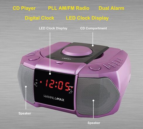 HANNLOMAX HX-334CD CD Player with PLL AM/FM Radio, Dual Alarm, Red LED Display, Aux-in, AC Operation only. (Black) in Kuwait