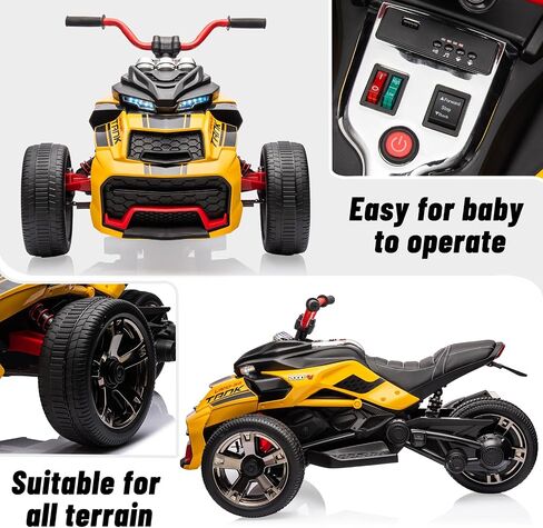 12V 3 Wheeler Ride على دراجة نارية كهربائية ATV ، مركبة كهربائية تعمل بالبطارية مع مصابيح LED ، وسرعة عالية ومنخفضة ، والقرن ، والموسيقى ، والاستر in Kuwait
