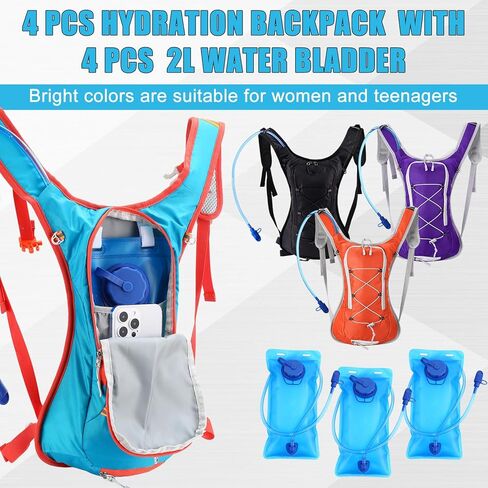 4 Pack Hydration Backpack with 2L Water Bladder Lightweight Hydration Backpack Pack for Men Women Hiking Cycling Camping Running Climbing in Kuwait