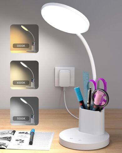 Sailstar Small Desk Lamp, LED Desk Lamps for Home Office, 3 Lighting Modes, 800LM Eye-Caring Desk Light with Pen Holder, Touch Control, Dimmable, 360° Gooseneck Desk Lamp for College Dorm Room, Black in Saudi Arabia