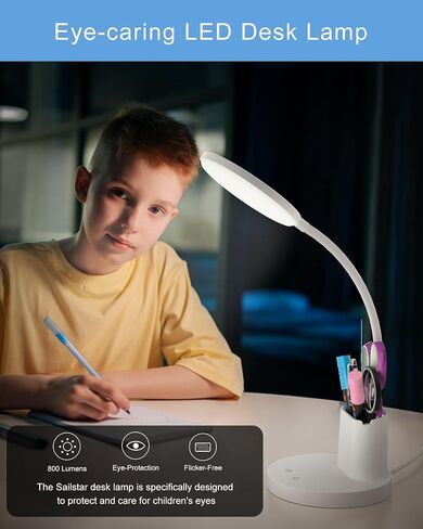 Sailstar Small Desk Lamp, LED Desk Lamps for Home Office, 3 Lighting Modes, 800LM Eye-Caring Desk Light with Pen Holder, Touch Control, Dimmable, 360° Gooseneck Desk Lamp for College Dorm Room, Black in Saudi Arabia