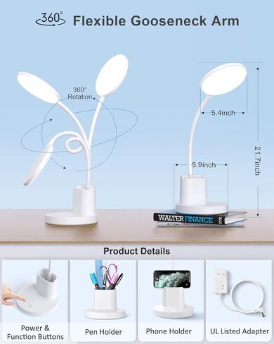 Sailstar Small Desk Lamp, LED Desk Lamps for Home Office, 3 Lighting Modes, 800LM Eye-Caring Desk Light with Pen Holder, Touch Control, Dimmable, 360° Gooseneck Desk Lamp for College Dorm Room, Black in Saudi Arabia