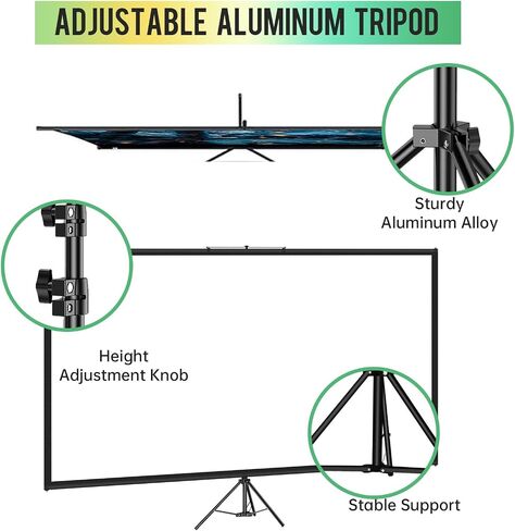 Portable Projector Screen with Tripod Stand, 16:9 4K HD, Indoor & Outdoor Movie Screen for Home Cinema, Gaming, Office (100IN) in Saudi Arabia