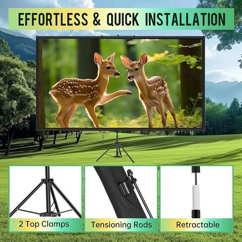Portable Projector Screen with Tripod Stand, 16:9 4K HD, Indoor & Outdoor Movie Screen for Home Cinema, Gaming, Office (100IN) in Saudi Arabia