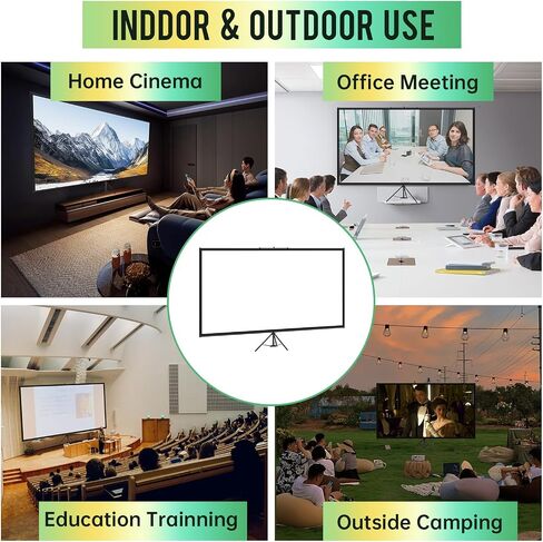 Portable Projector Screen with Tripod Stand, 16:9 4K HD, Indoor & Outdoor Movie Screen for Home Cinema, Gaming, Office (100IN) in Saudi Arabia