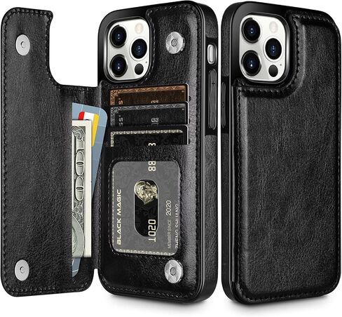 HianDier Wallet Case Compatible with iPhone 13 Pro MAX Case 5G 6.7-inch Slim Protective with Credit Card Slot Holder Flip Folio Soft PU Leather Magnetic Closure Cover, Black in Saudi Arabia