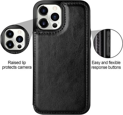 HianDier Wallet Case Compatible with iPhone 13 Pro MAX Case 5G 6.7-inch Slim Protective with Credit Card Slot Holder Flip Folio Soft PU Leather Magnetic Closure Cover, Black in Saudi Arabia