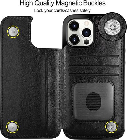 HianDier Wallet Case Compatible with iPhone 13 Pro MAX Case 5G 6.7-inch Slim Protective with Credit Card Slot Holder Flip Folio Soft PU Leather Magnetic Closure Cover, Black in Saudi Arabia