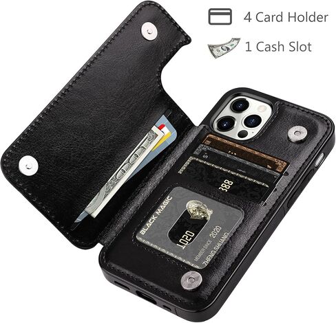 HianDier Wallet Case Compatible with iPhone 13 Pro MAX Case 5G 6.7-inch Slim Protective with Credit Card Slot Holder Flip Folio Soft PU Leather Magnetic Closure Cover, Black in Saudi Arabia