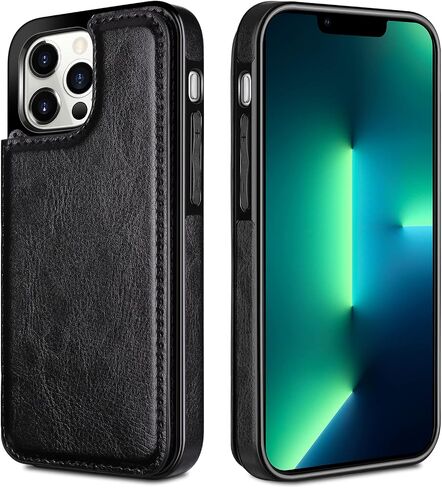 HianDier Wallet Case Compatible with iPhone 13 Pro MAX Case 5G 6.7-inch Slim Protective with Credit Card Slot Holder Flip Folio Soft PU Leather Magnetic Closure Cover, Black in Saudi Arabia