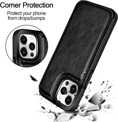 HianDier Wallet Case Compatible with iPhone 13 Pro MAX Case 5G 6.7-inch Slim Protective with Credit Card Slot Holder Flip Folio Soft PU Leather Magnetic Closure Cover, Black in Saudi Arabia