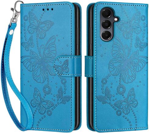 مصممة لمحفظة Samsung Galaxy A16 5G Case ، تغطى النساء بالورقة مع حزام بطاقة ائتمان من جلد الائتمان من أجل Samsung Galaxy A16 (الفراشة الزرقاء) in Kuwait